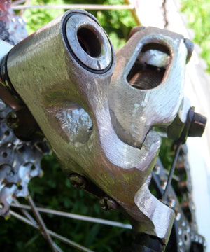 Closeup of material removed from XT rear derailleur