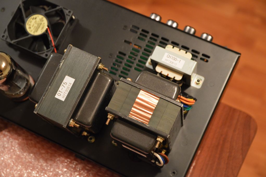 Close-up of Randall RM80 output transformer and power transformer