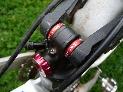 Picture of shock with needle bearing kit installed and mounted in Anthem X frame