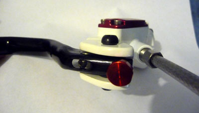 Close-up of Hygia SLP brake lever showing brake pad engagement point adjuster