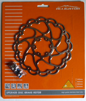 Picture of Alligator Aries 160mm disc brake rotor in packaging