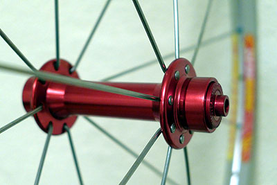 Close-up of Superlight 79 hub laced radially
