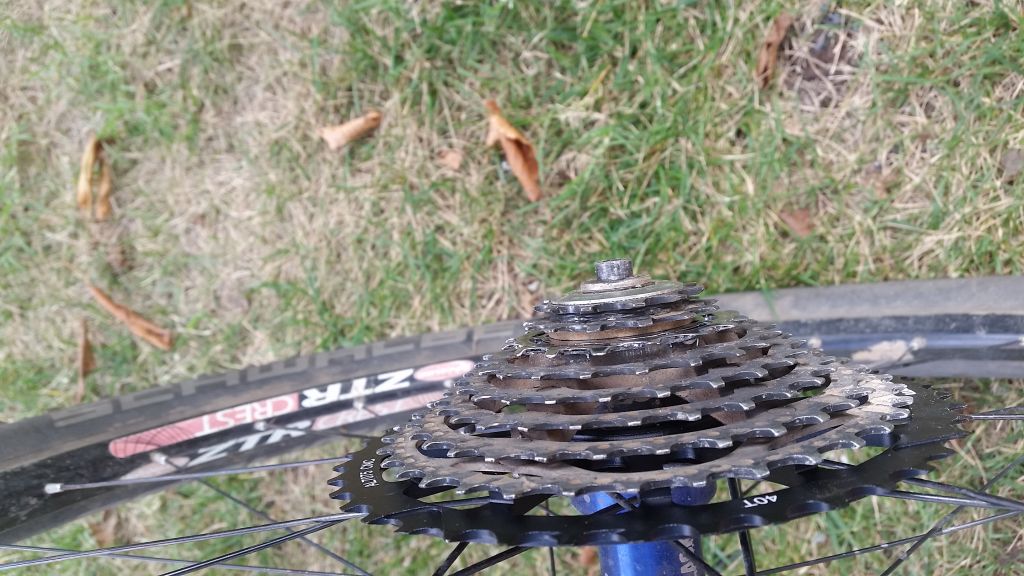 Completed 11-40t 9 speed cassette using XT 11-34 cassette and 40t range extender cog along with 16t sprocket