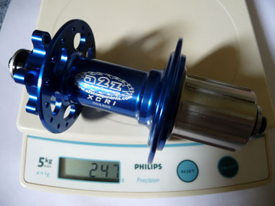 Picture of A2Z rear hub on scale weighing 247g